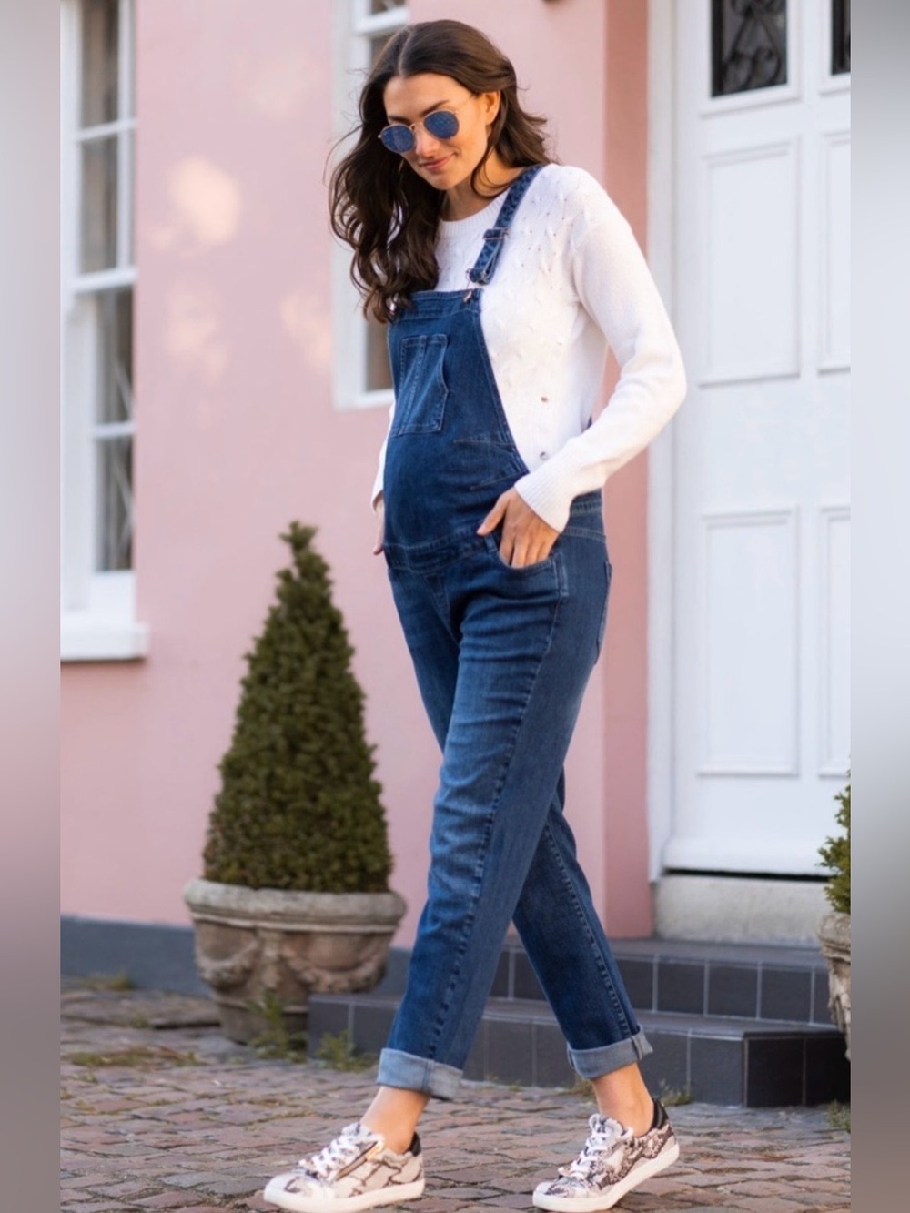 Seraphine Dark Blue Denim Slim Leg Maternity Overalls Size US 6